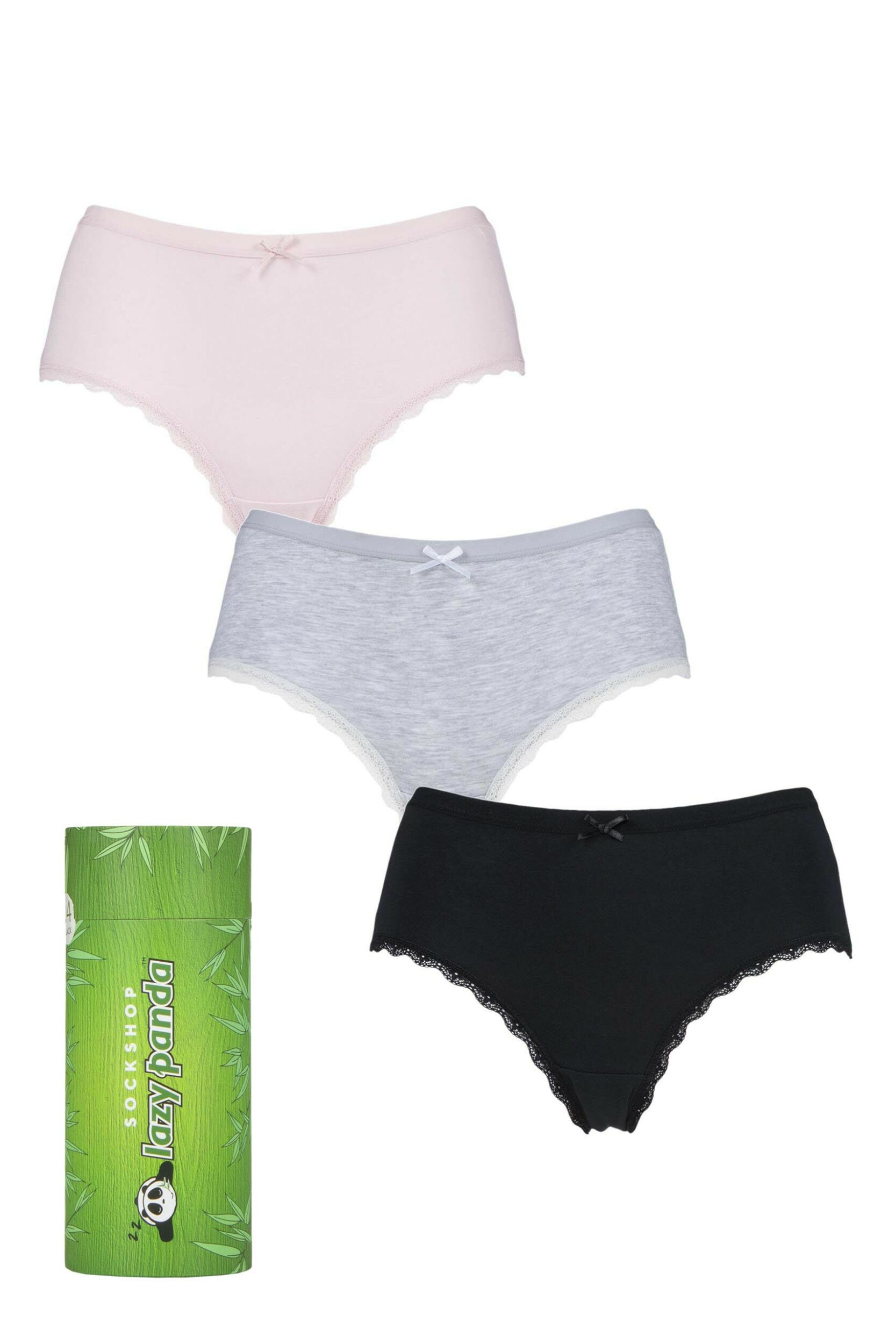 3 Pair Black / Grey / Pink Bamboo Low Rise Shorties Ladies 16 Ladies - Lazy Panda