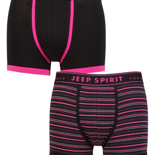 Mens 2 Pack Jeep Spirit Stripe Cotton Trunks Fine Stripe Black / Pink S