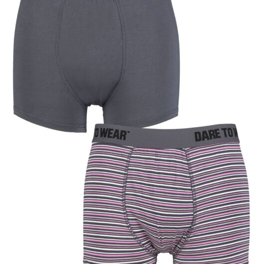 Mens 2 Pack SOCKSHOP Dare To Wear Bamboo Trunks Charcoal / Pink S