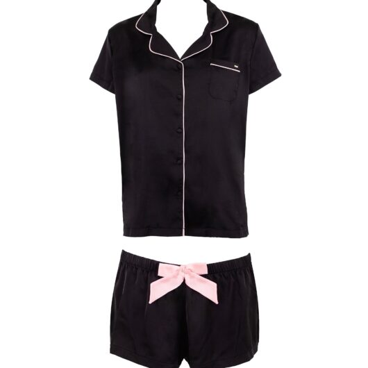 Bluebella Abigail Shirt and Short Set Black/Pale Pink - 10