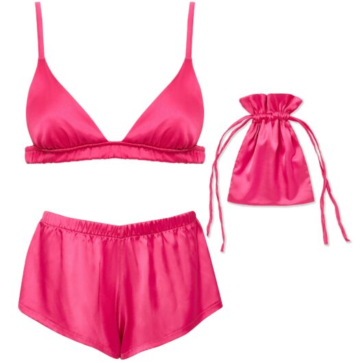 Bluebella Saskia Luxury Satin Soft Bra and Short Set Fuchsia Pink - L