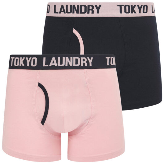 Mens Underwear Budworth 2 (2 Pack) Boxer Shorts Set in Sky Captain Navy / Pink Nectar / S - Tokyo Laundry