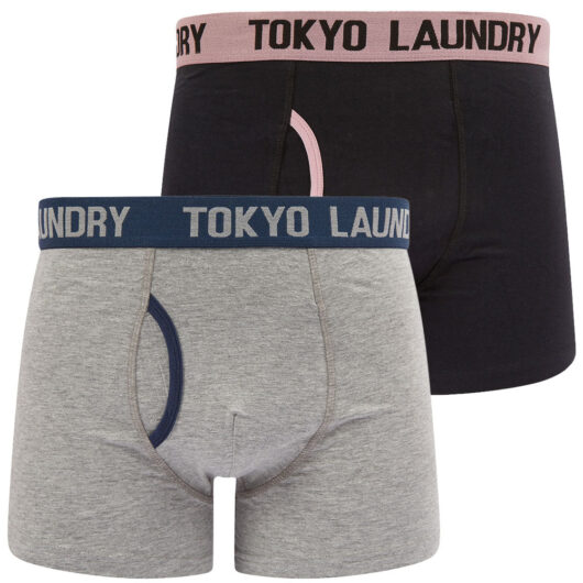 Mens Underwear Tompion (2 Pack) Boxer Shorts Set in Pink Nectar / Mood Indigo / S - Tokyo Laundry