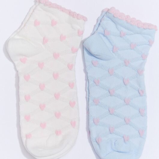 Boux Avenue 2 pack heart midi socks - Pink Mix - OS