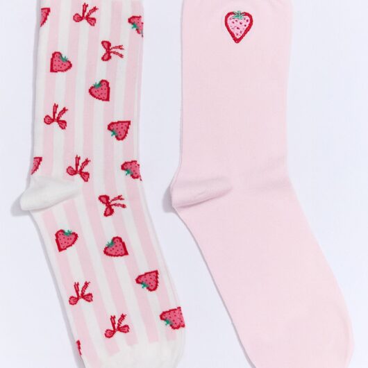 Boux Avenue 2 pack strawberry ankle socks - Pink Mix - OS