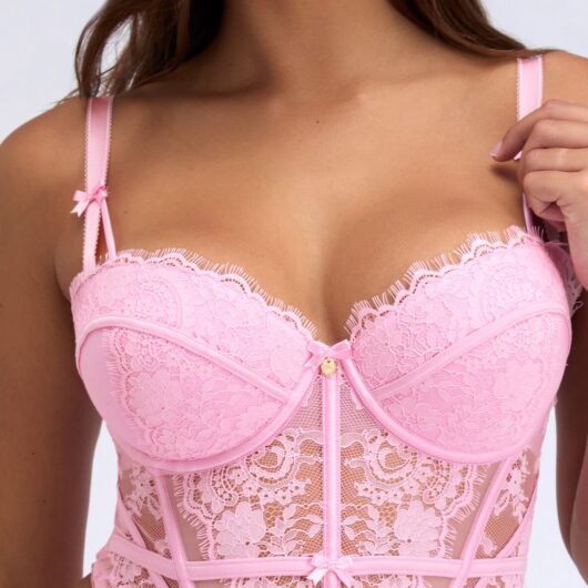 Boux Avenue Carmine lace basque - Bubblegum Pink - 30C