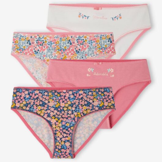Pack of 4 Magnolia Briefs in Organic Cotton, for Girls peony pink