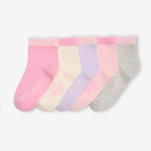Pack of 5 Pairs of Two-Tone Socks for Girls sweet pink