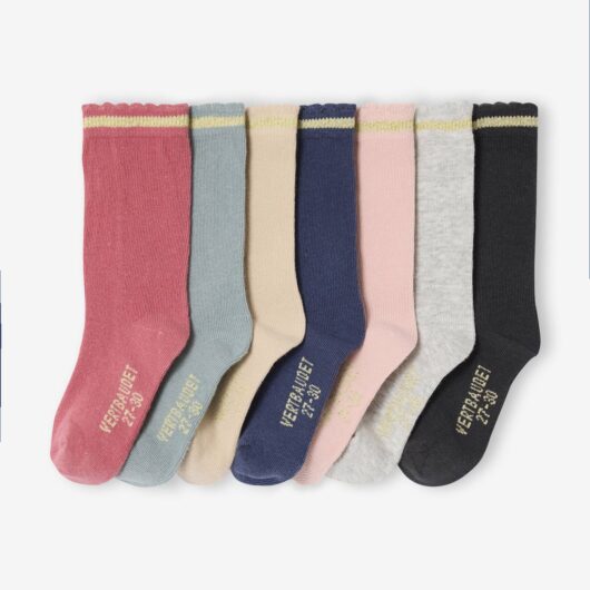 Pack of 7 Pairs of Socks in Lurex for Girls raspberry pink