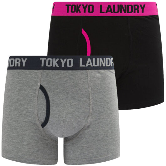 Mens Underwear Wansdown (2 Pack) Boxer Shorts Set in Fuchsia Pink / Sky Captain Navy / S - Tokyo Laundry