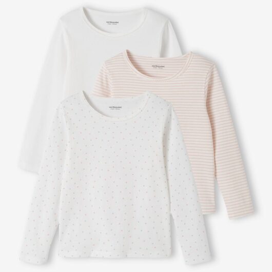 Pack of 3 Fancy Long Sleeve Tops for Girls, Basics nude pink