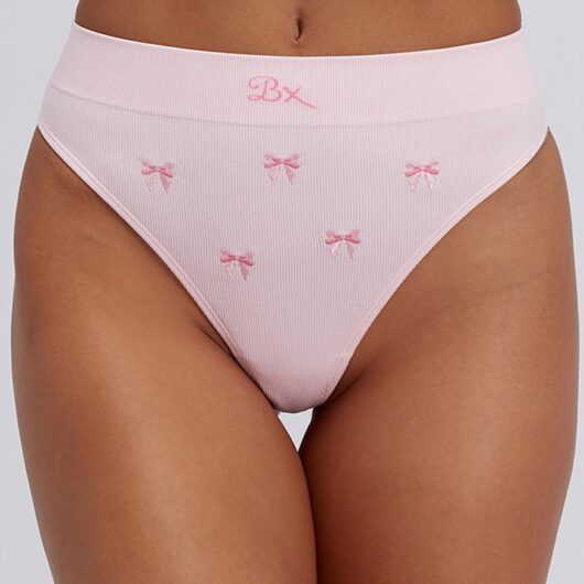 Boux Avenue Bow embroidered seamless thong - Pink Mix - XS
