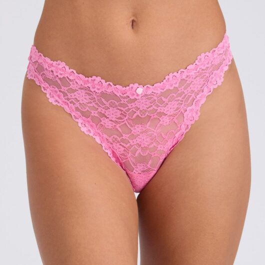 Boux Avenue Brooke lace high leg thong - Candy Pink - 10