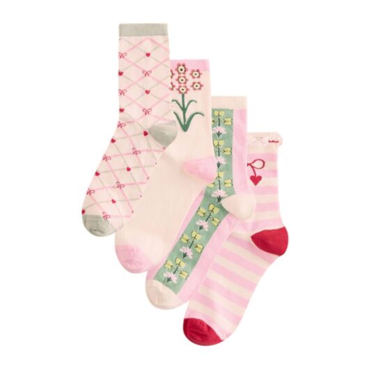 Cath Kidston Women's Flowers Socks (Pack of 4) in Pink | Size: 4-7