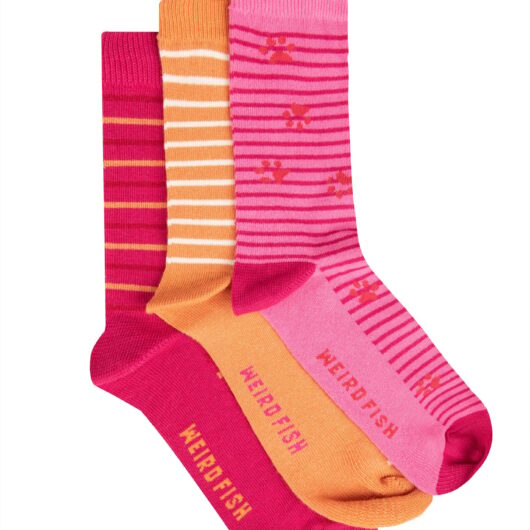 Weird Fish Parade Patterned Socks 3 Pack Hot Pink Size 4-7