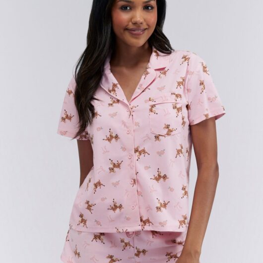Boux Avenue Deer print pyjama shorties in a bag - Pink Mix - 14