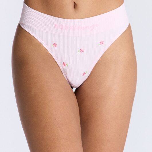 Boux Avenue Ribbed seamless floral embroidered thong - Pink Mix - S