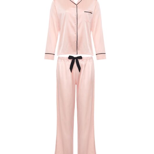 Bluebella Claudia Shirt and Trouser Set Pale Pink/Black - 6