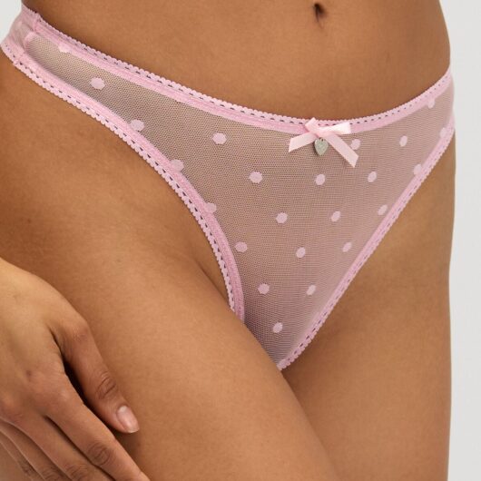 Boux Avenue Bella polka dot mesh thong - Powder Pink - 08